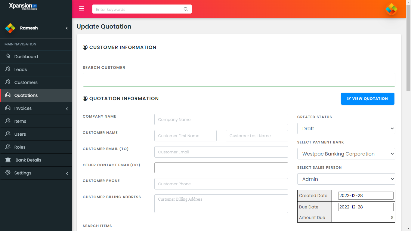 Quotation editor workflow